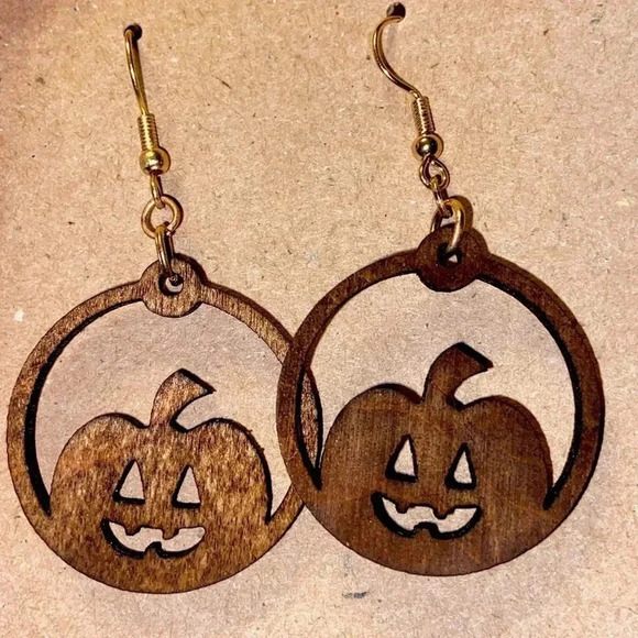 Handcrafted Wooden Pumpkin Earrings - Picture 4 of 4